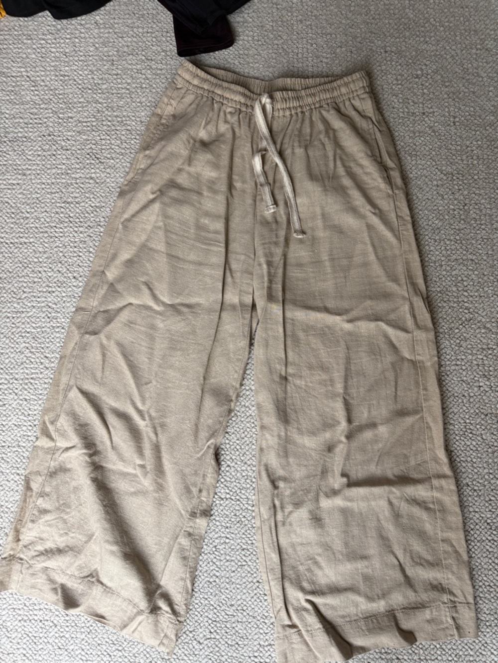 Max Studio Beige Wide-Leg Linen-Blend Cropped Pants